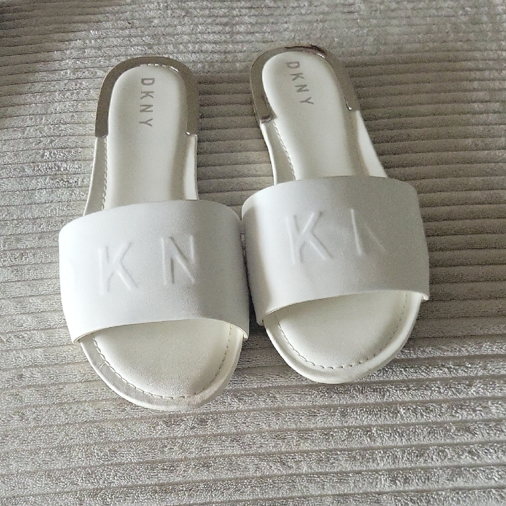 DKNY White Slide Sandals